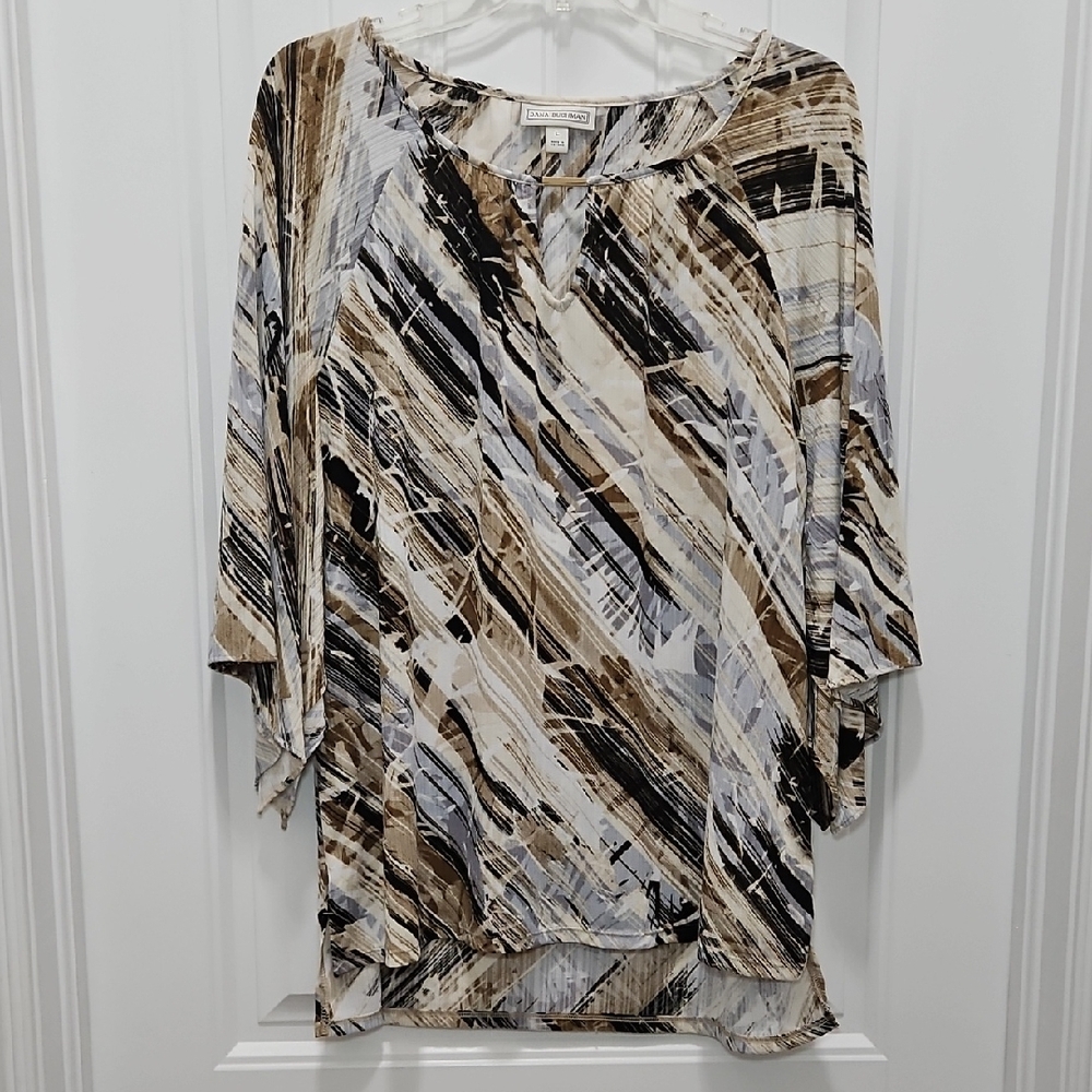 Dana Buchman Neutral Abstract Print 3/4 Sleeve Blouse